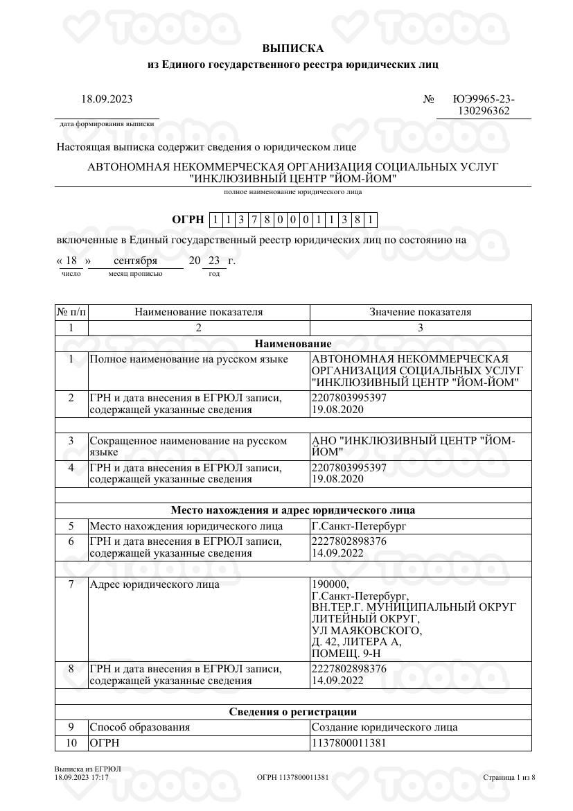 ЕГРЮЛ.pdf, ANO Inclusive center Yom-yom, page 1
