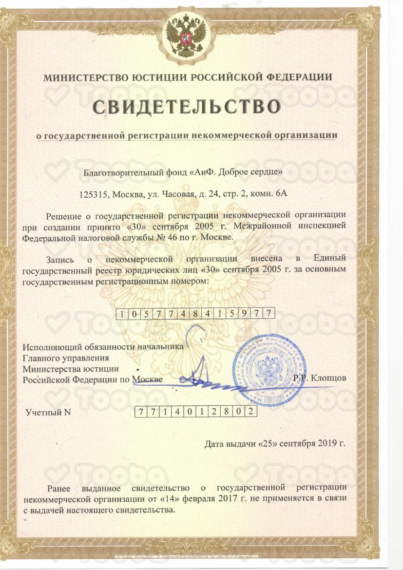 Свидетельство_2019_4.pdf, AiF. Dobroe Serdce, page 1