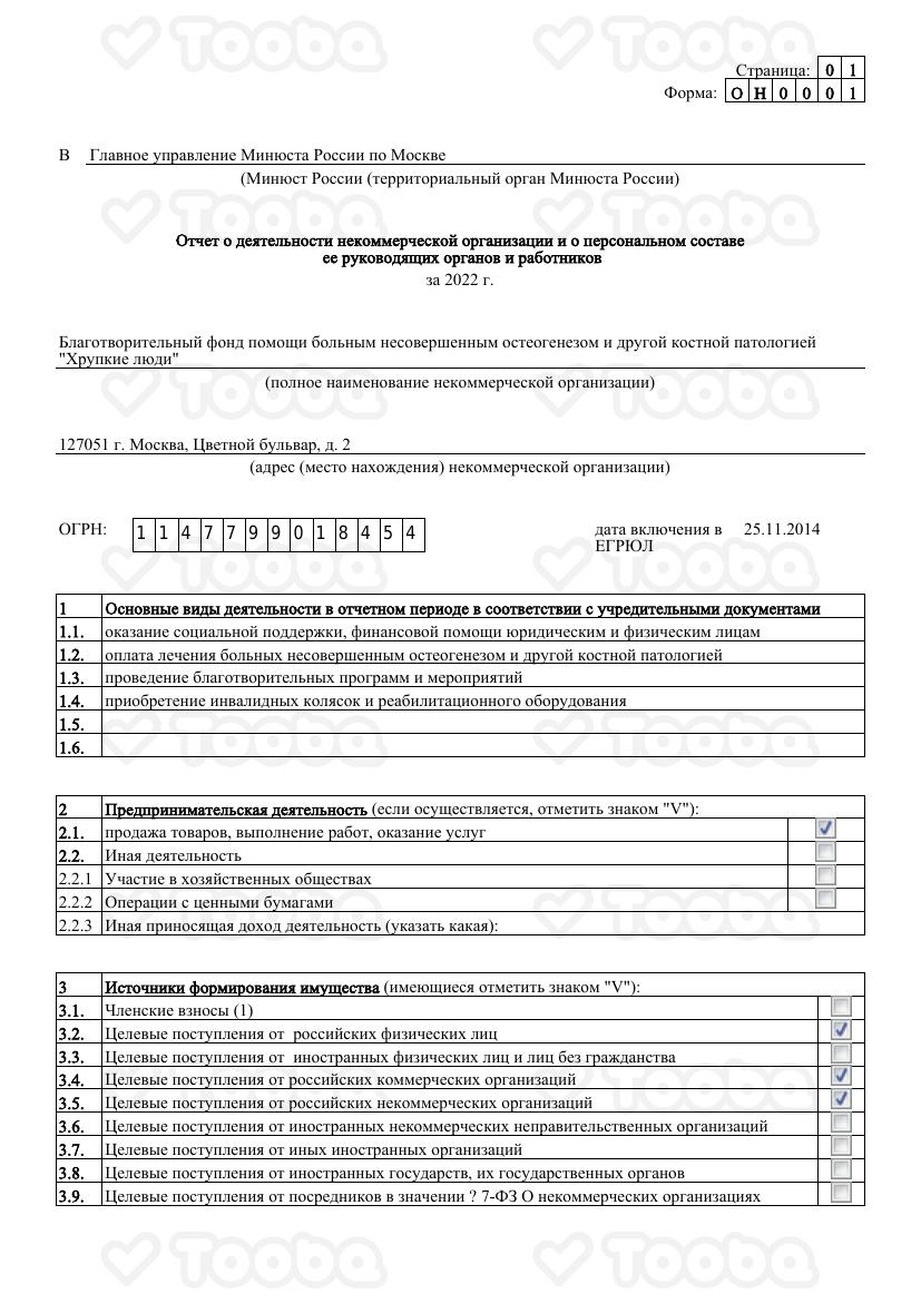Отчеты_в_Минюст_за_2022.pdf фонда «Хрупкие Люди», страница 1