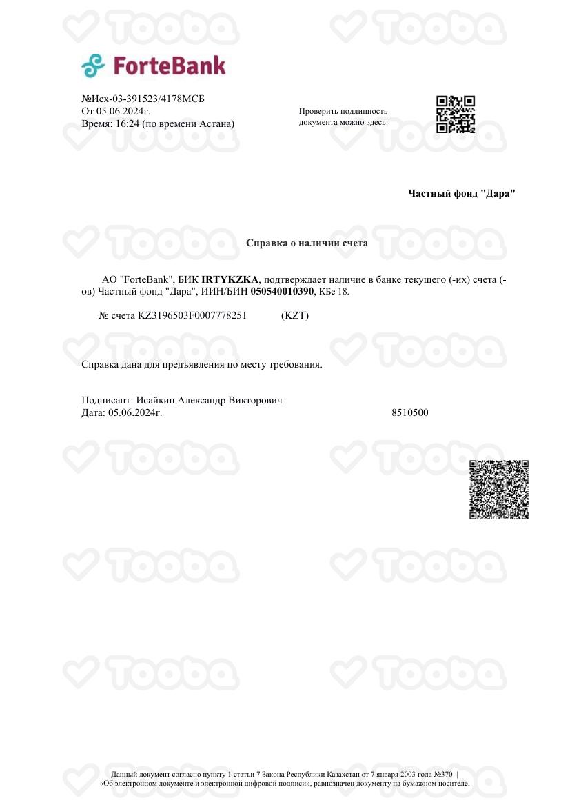 Банковская_справка_RU.pdf, Charity Fund DARA, page 1
