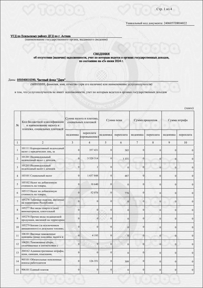Налоговая_справка.pdf, Charity Fund DARA, page 1