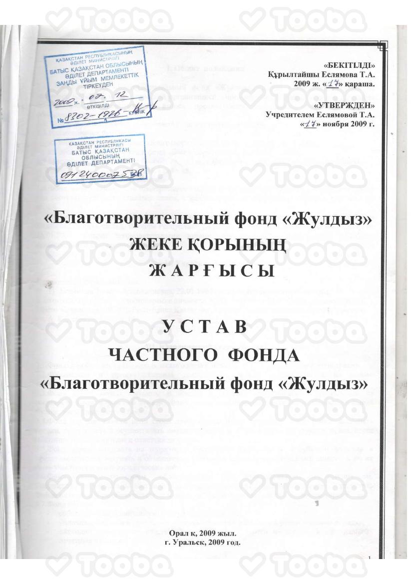 Устав.pdf, Charity Fund "Zhuldyz", page 1