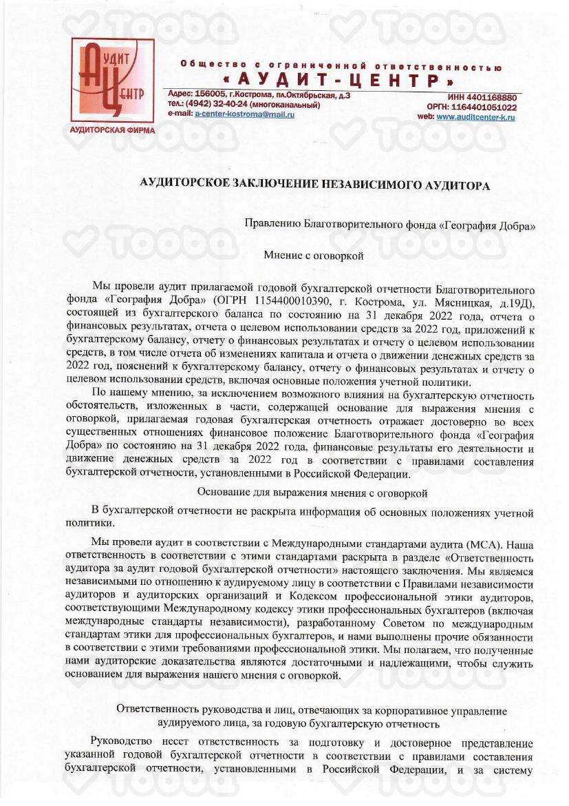 БФ_География_Добра_Аудиторское_заключение_2022.pdf, Geografia Dobra, page 1