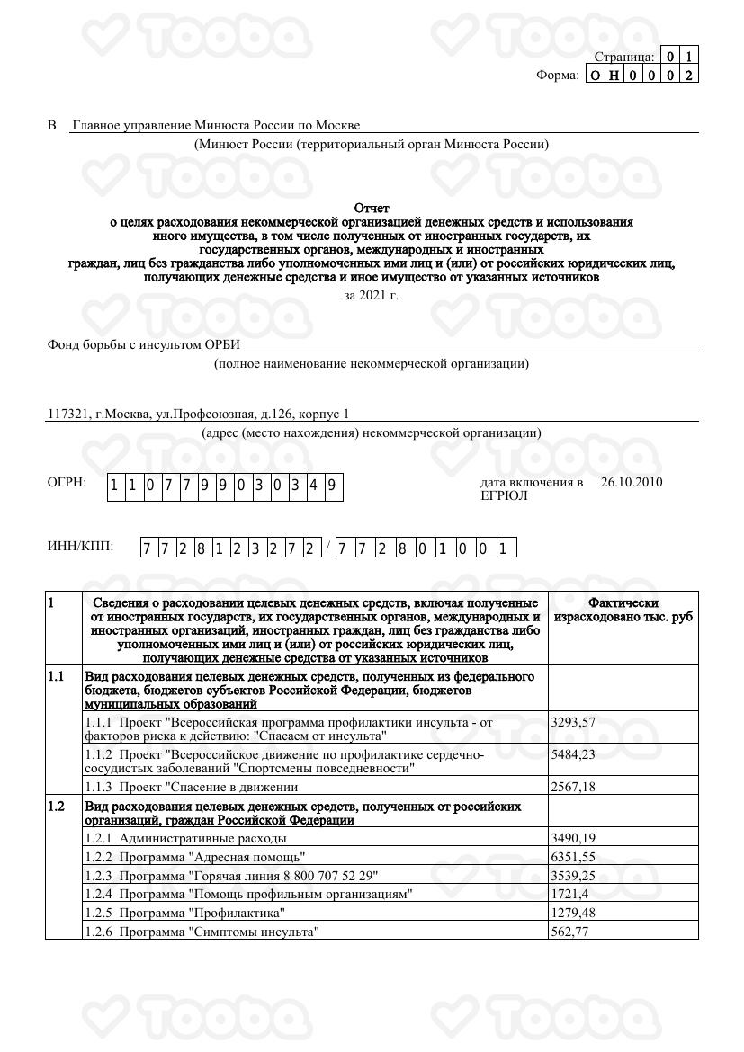 Отчет_Минюст_2021.pdf, ORBI Stroke Foundation, page 1