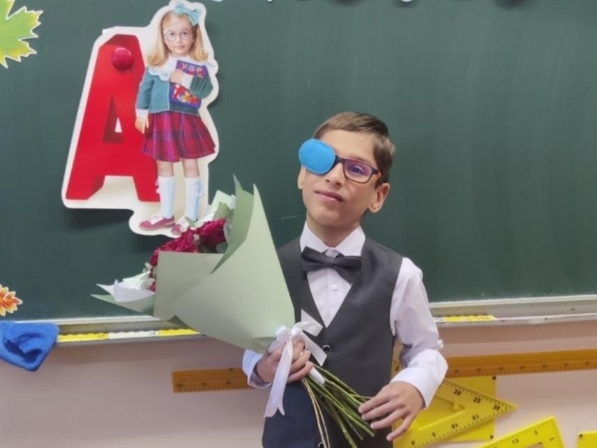 Because of retinopathy, Sasha's vision is extremely poor - he needs complex glasses